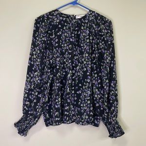 Mango Lavanda Blouse long sleeve floral print black and purple.